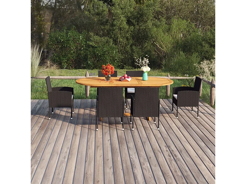 Juego de comedor para jardín 7 piezas ratán sintético negro