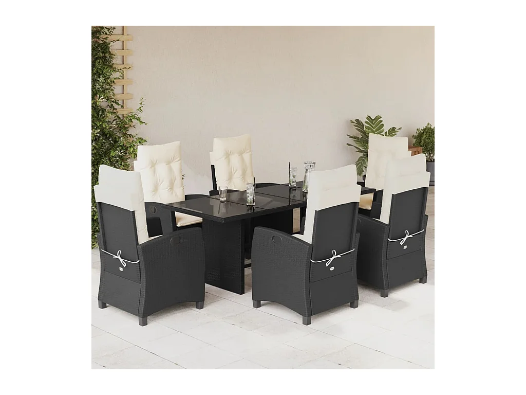 7-delige Tuinset met kussens poly rattan zwart