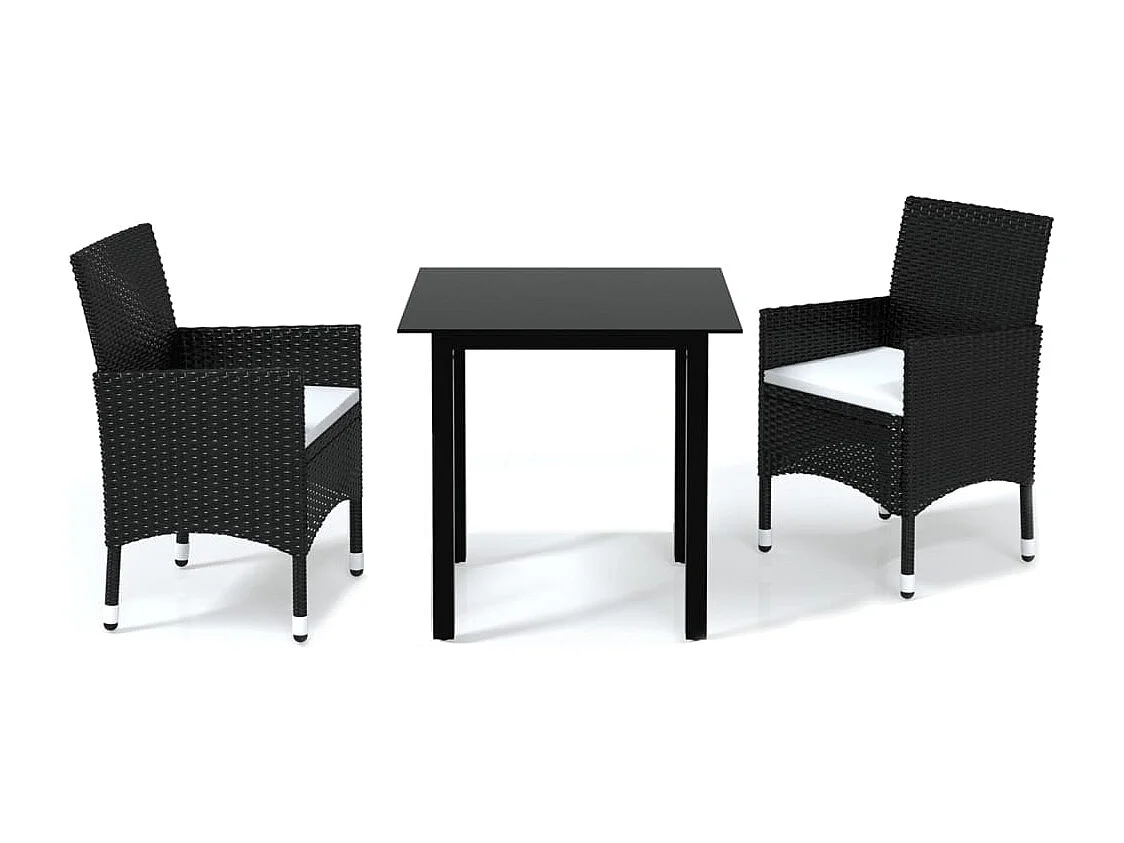 Mobilier à dîner de jardin et coussins 3 pièces Résine tressée Noir
