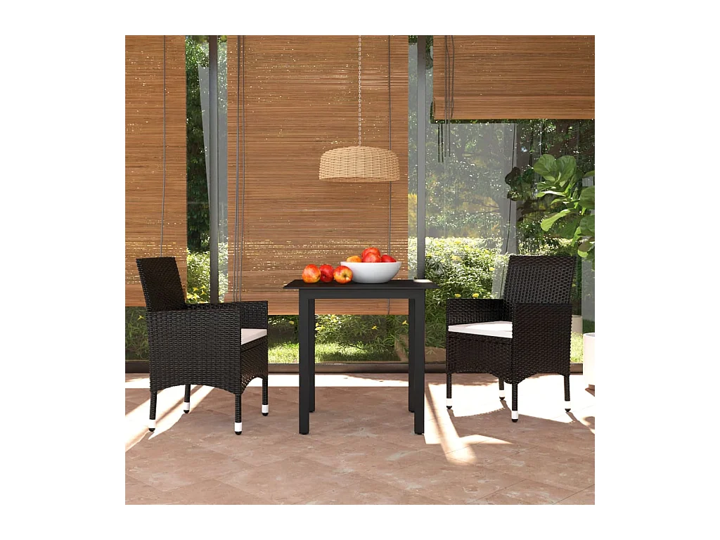 Mobilier à dîner de jardin et coussins 3 pièces Résine tressée Noir