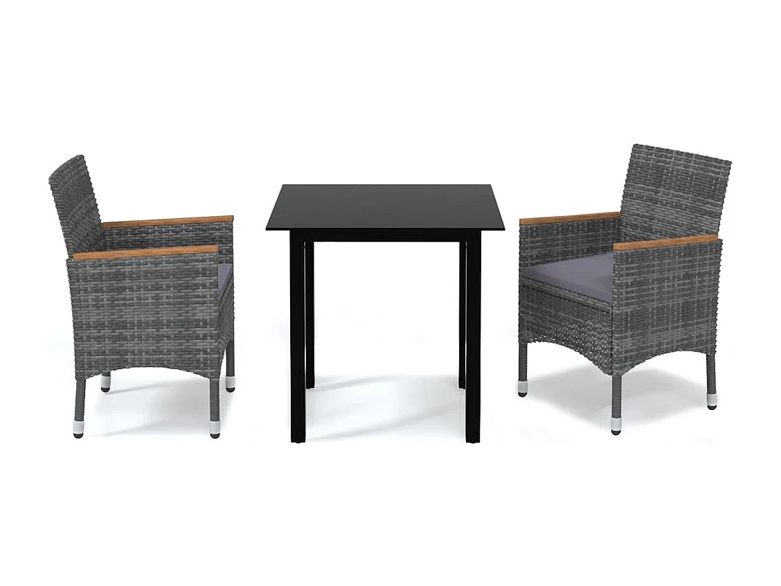 Mobilier à dîner de jardin et coussins 3 pièces Résine tressée Gris