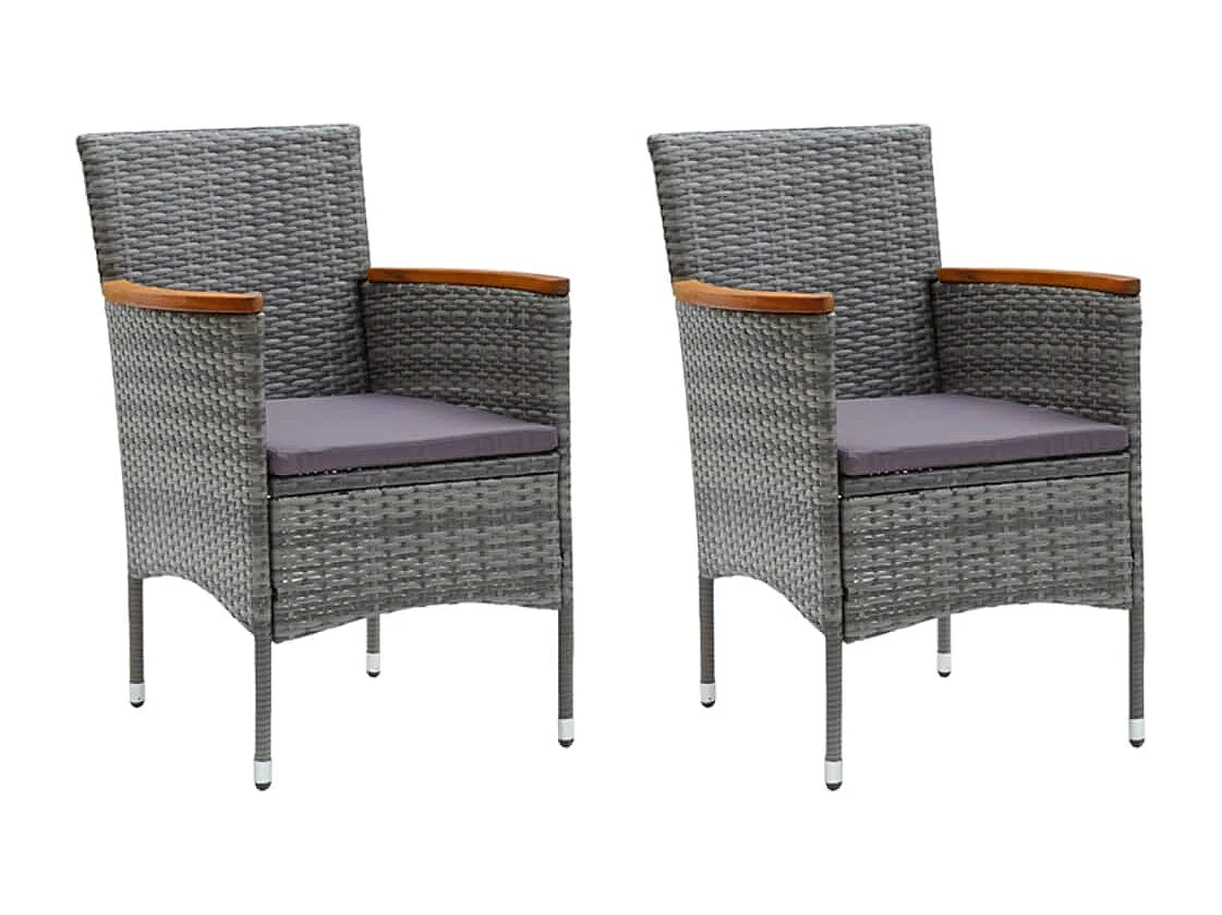 Mobilier à dîner de jardin et coussins 3 pièces Résine tressée Gris