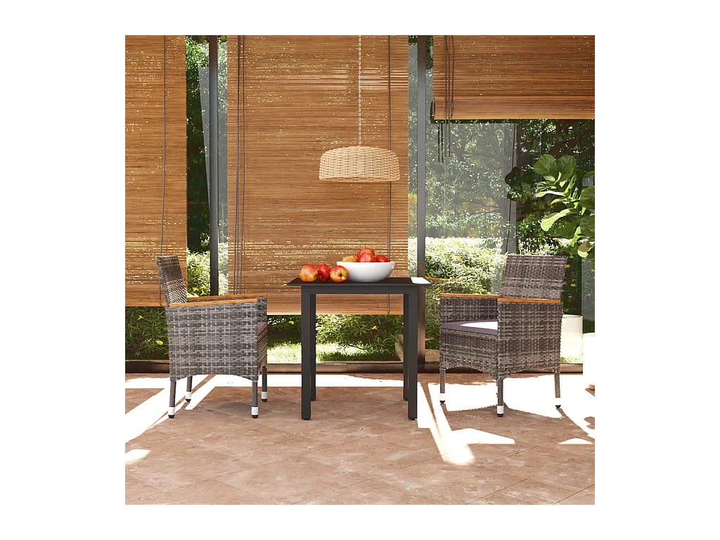 3-delige Tuinset met kussens poly rattan grijs