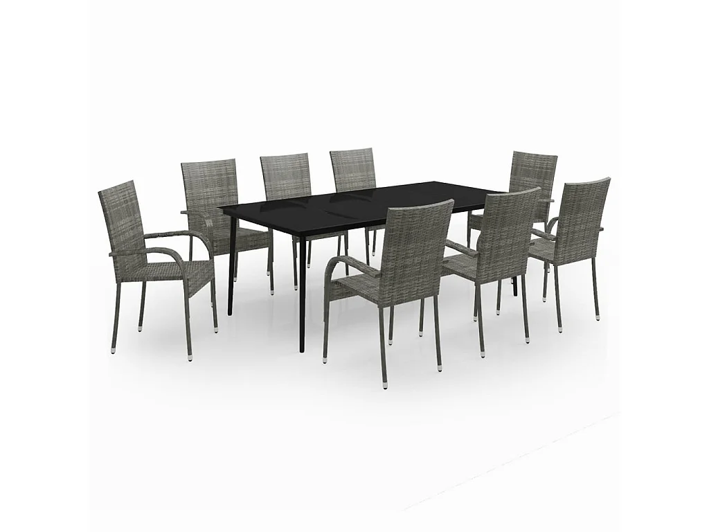 Juego de comedor para jardín 9 piezas gris y negro