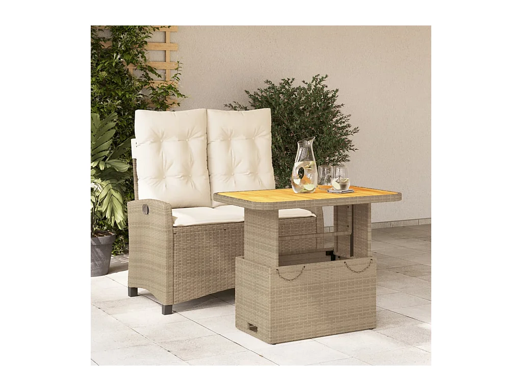 Ensemble à manger de jardin et coussins 2 pièces beige poly rotin