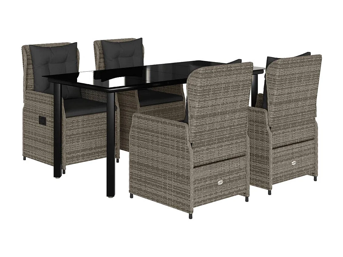 Ensemble à manger de jardin 5 pièces coussins gris résine tressée