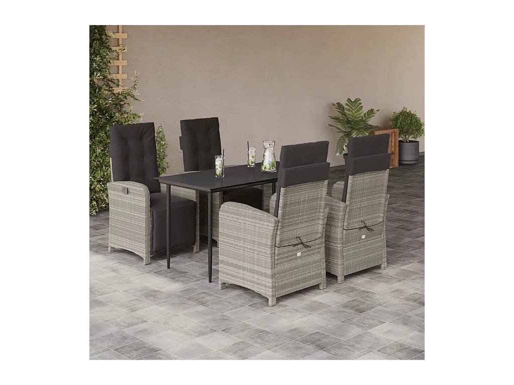 Set comedor de jardín 5 piezas cojines ratán sintético gris claro
