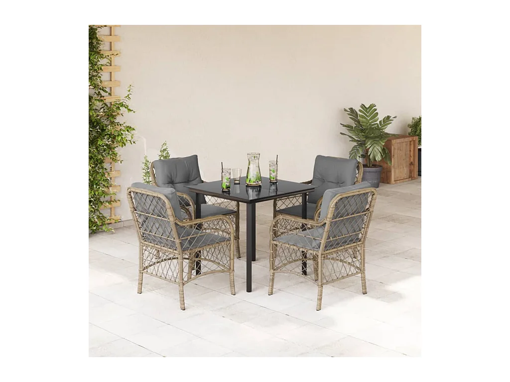 5-delige Tuinset met kussens poly rattan gemengd beige
