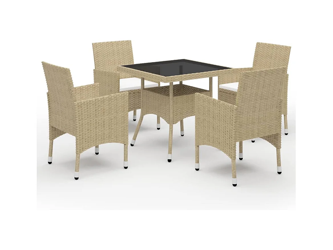 Ensemble à dîner de jardin 5 pièces Résine tressée et verre Beige