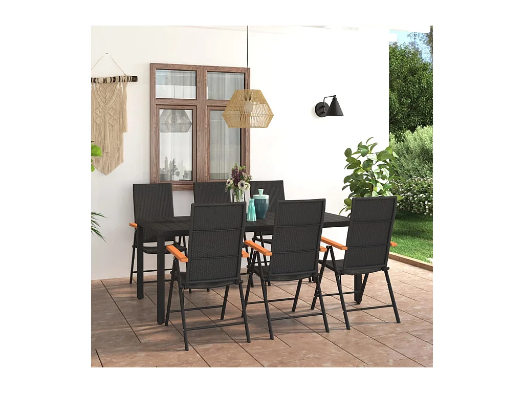 Ensemble de salle à manger de jardin 7 pièces Noir et marron