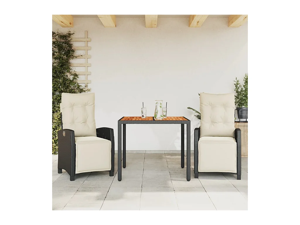 Ensemble à manger de jardin avec coussins 3 pièces Noir