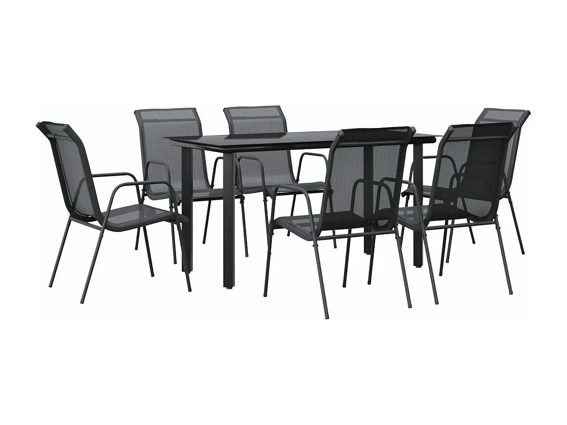 Ensemble à manger de jardin 7 pièces noir textilène et acier