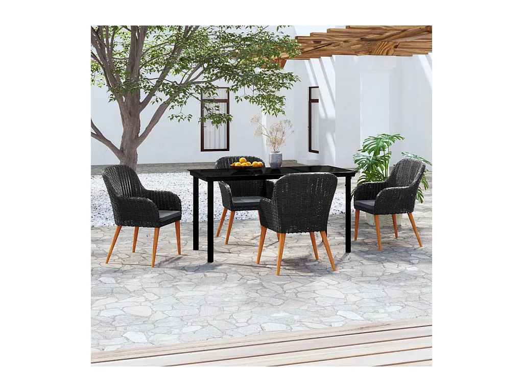 Ensemble de salle à manger de jardin avec coussins 5 pièces Noir