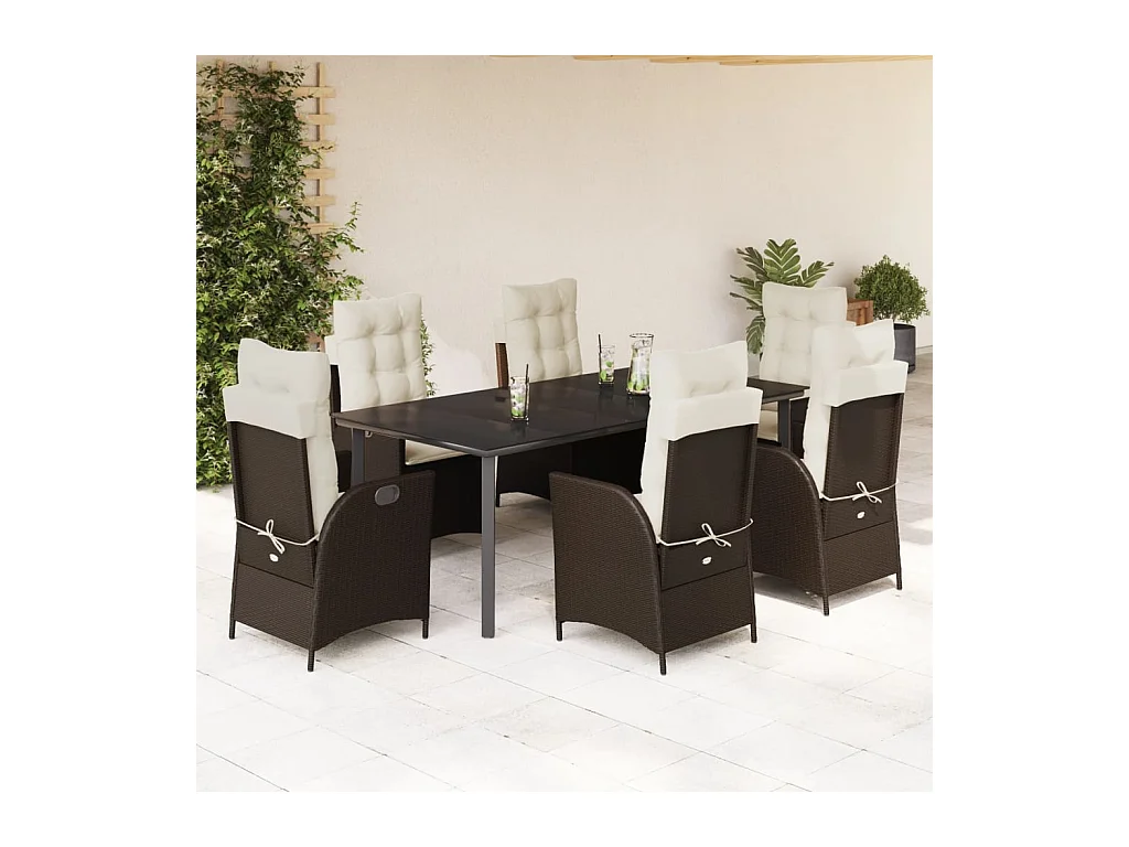 7-delige Tuinset met kussens poly rattan bruin