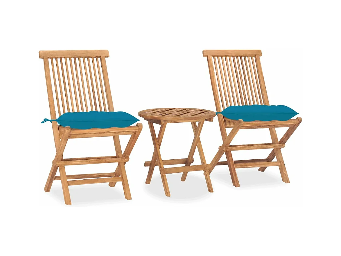 Mobilier à dîner d'extérieur pliable avec coussin 3 pièces Teck