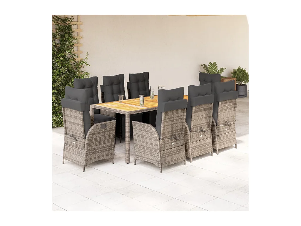 9-delige Tuinset met kussens poly rattan grijs