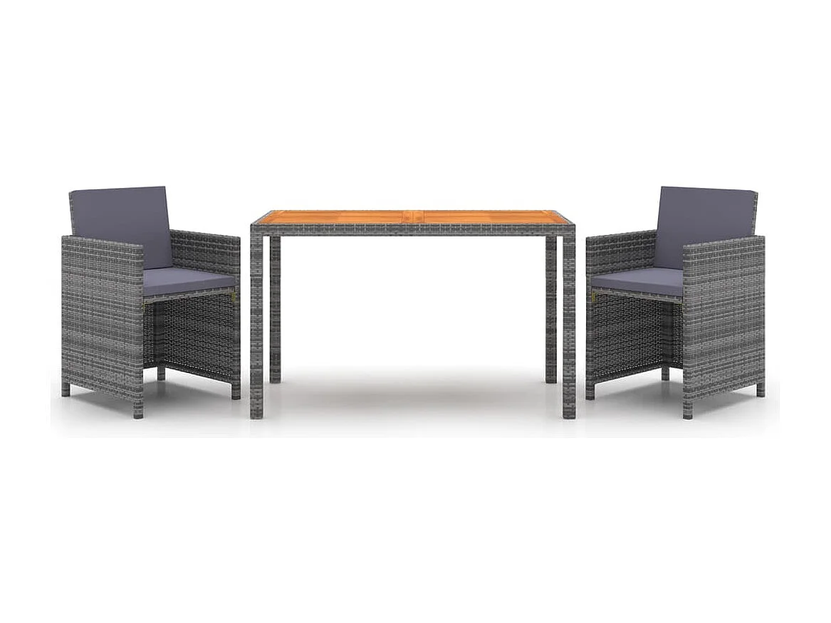 Mobilier à dîner de jardin et coussins 3 pièces Résine tressée Gris
