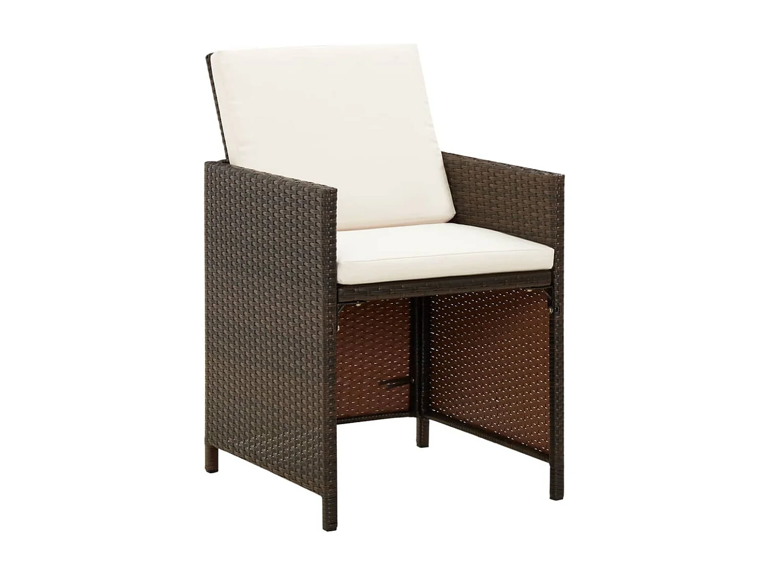 Meubles à dîner de jardin et coussins 5 pièces Poly rotin Marron