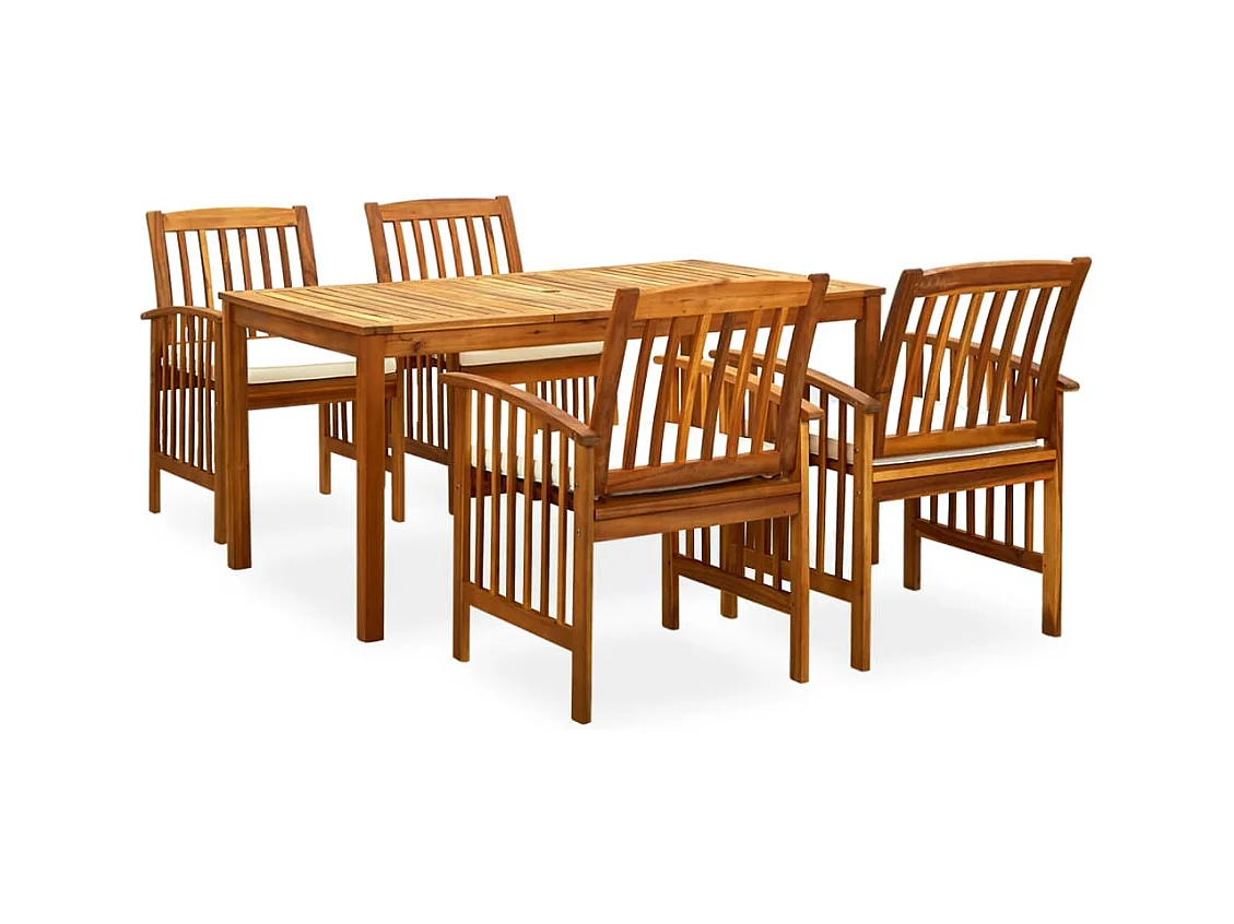 Mobilier à dîner de jardin 5 pièces avec coussins Acacia solide