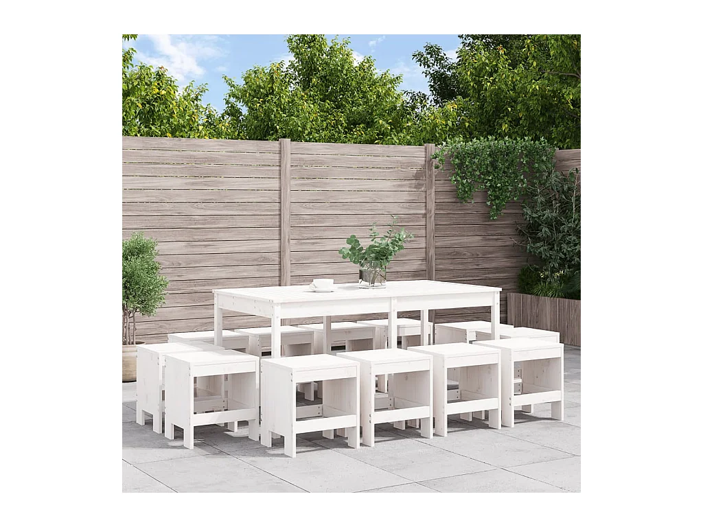 Ensemble à dîner de jardin 13 pièces blanc bois de pin massif