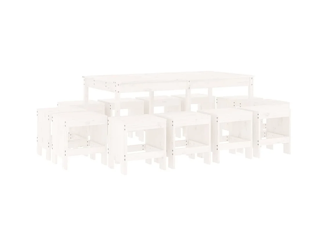 Juego de comedor de jardín 13 piezas madera maciza pino blanco