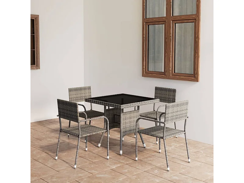 Juego de comedor para jardín 5 piezas ratán sintético gris