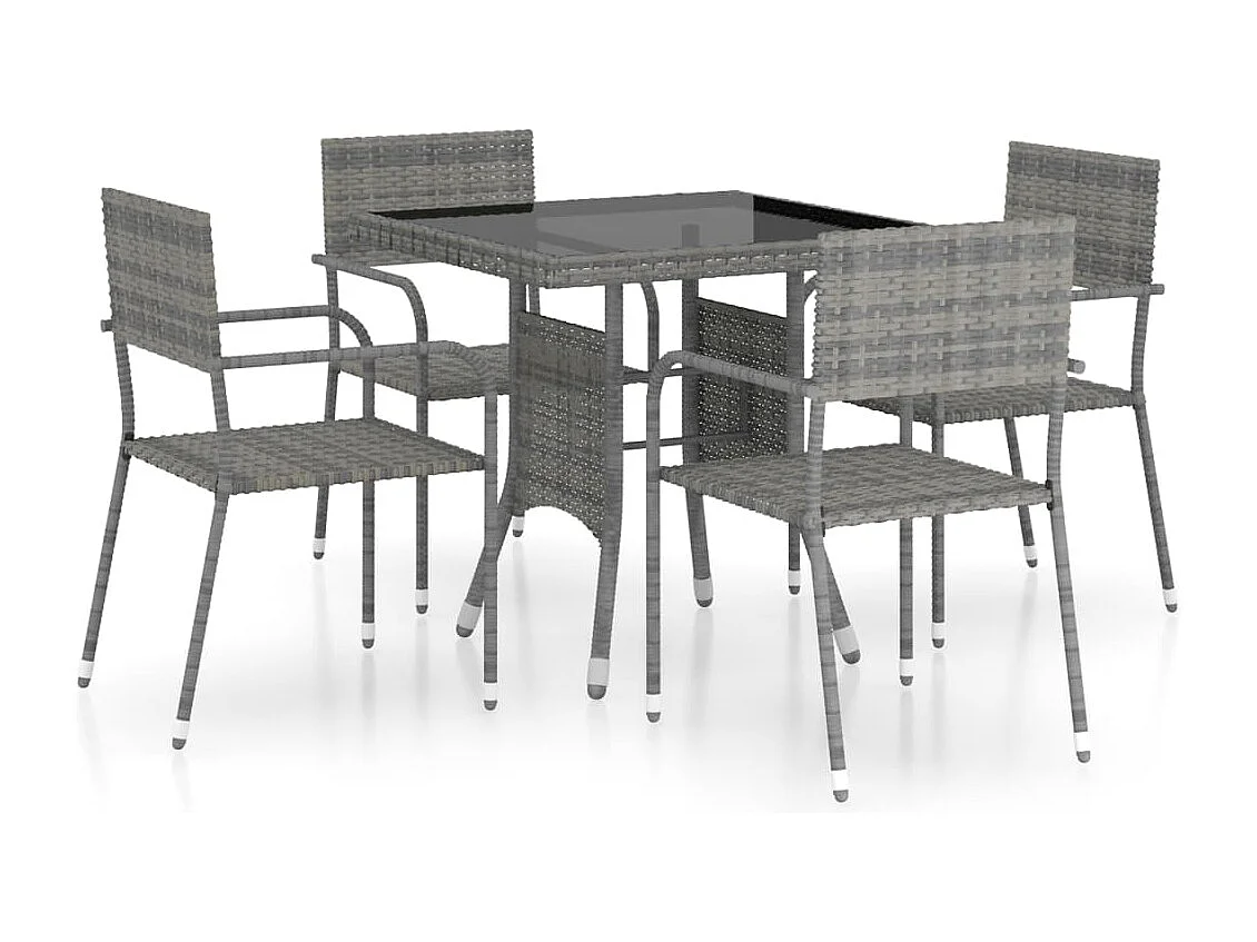 Juego de comedor para jardín 5 piezas ratán sintético gris