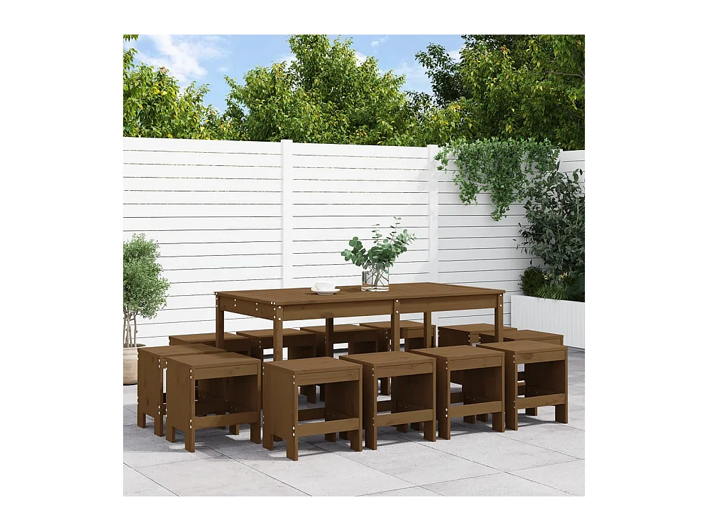 Ensemble à dîner de jardin 13 pièces marron miel bois pin massif