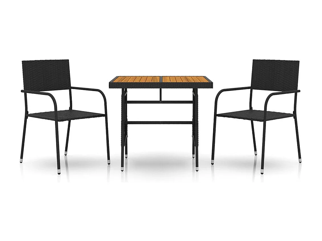 3 peças Conjunto de jantar p/ exterior vime PE preto