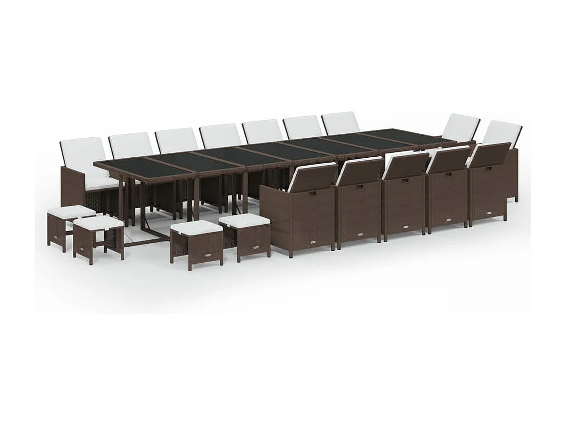 Ensemble à dîner de jardin coussins 19 pièces Résine tressée Marron