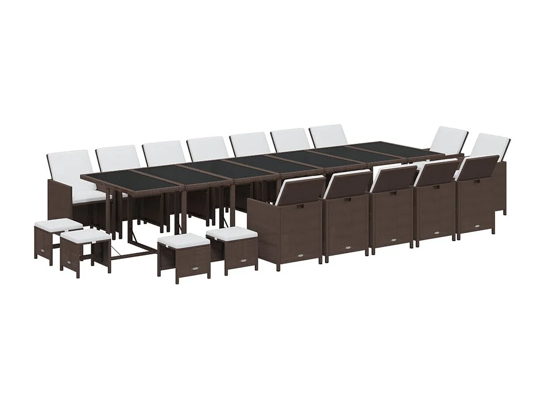 Ensemble à dîner de jardin coussins 19 pièces Résine tressée Marron