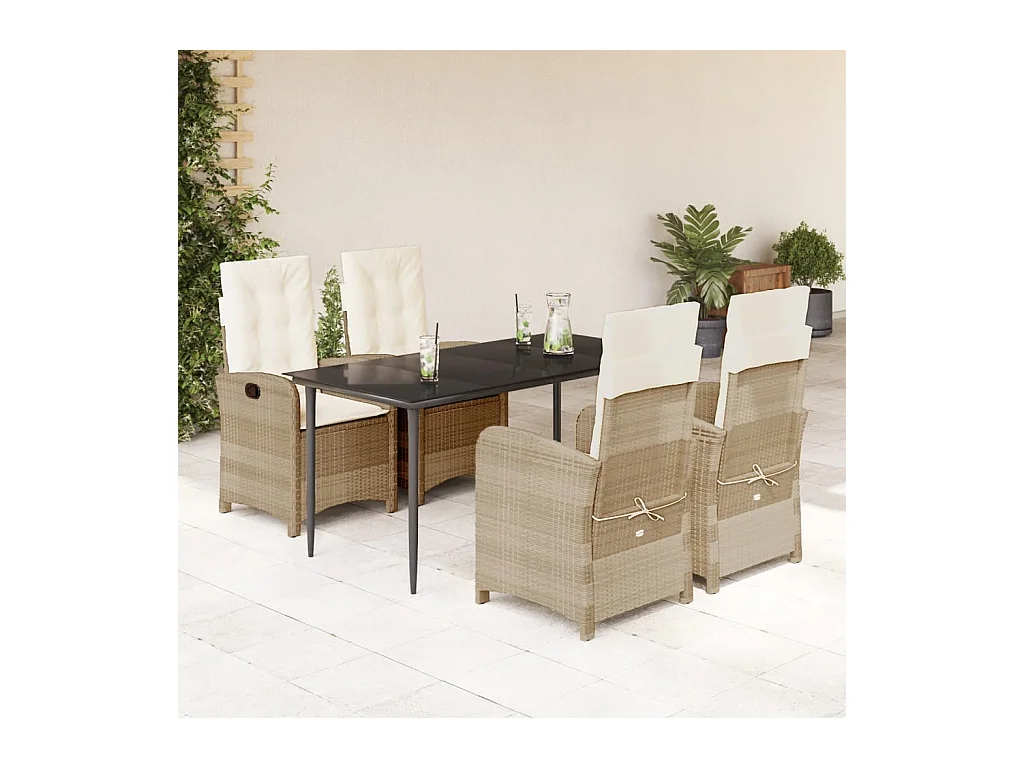 Ensemble à manger de jardin avec coussins 5 pièces Beige poly rotin