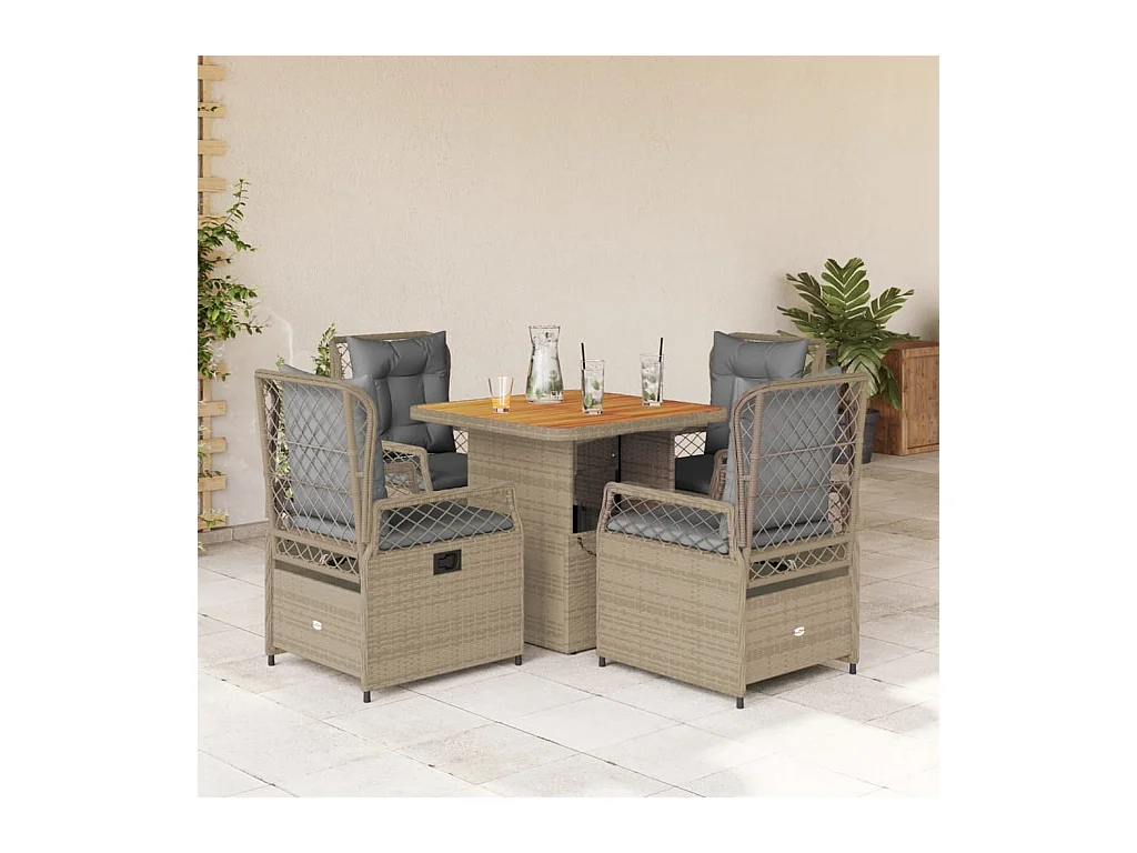 Ensemble à manger de jardin avec coussins 5 pièces Beige poly rotin