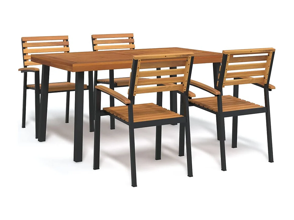 Juego de comedor de jardín 5 piezas madera maciza acacia y metal