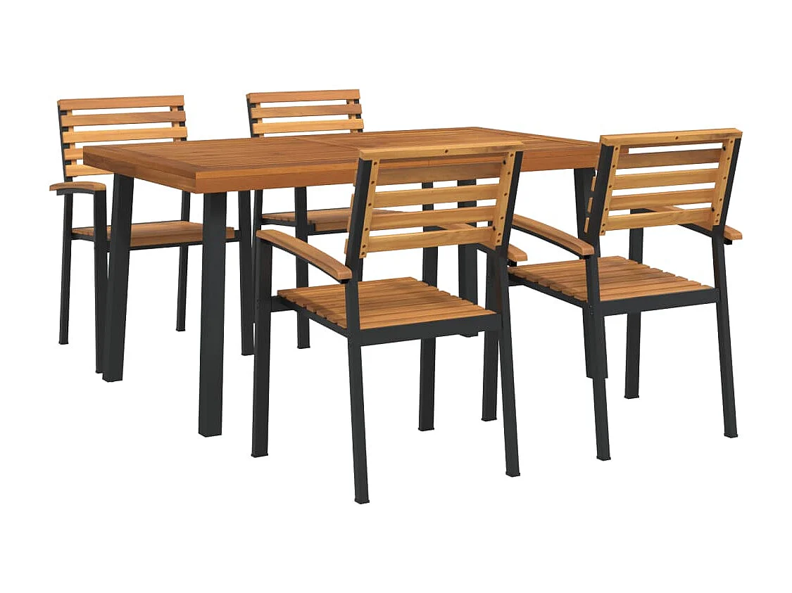 Juego de comedor de jardín 5 piezas madera maciza acacia y metal
