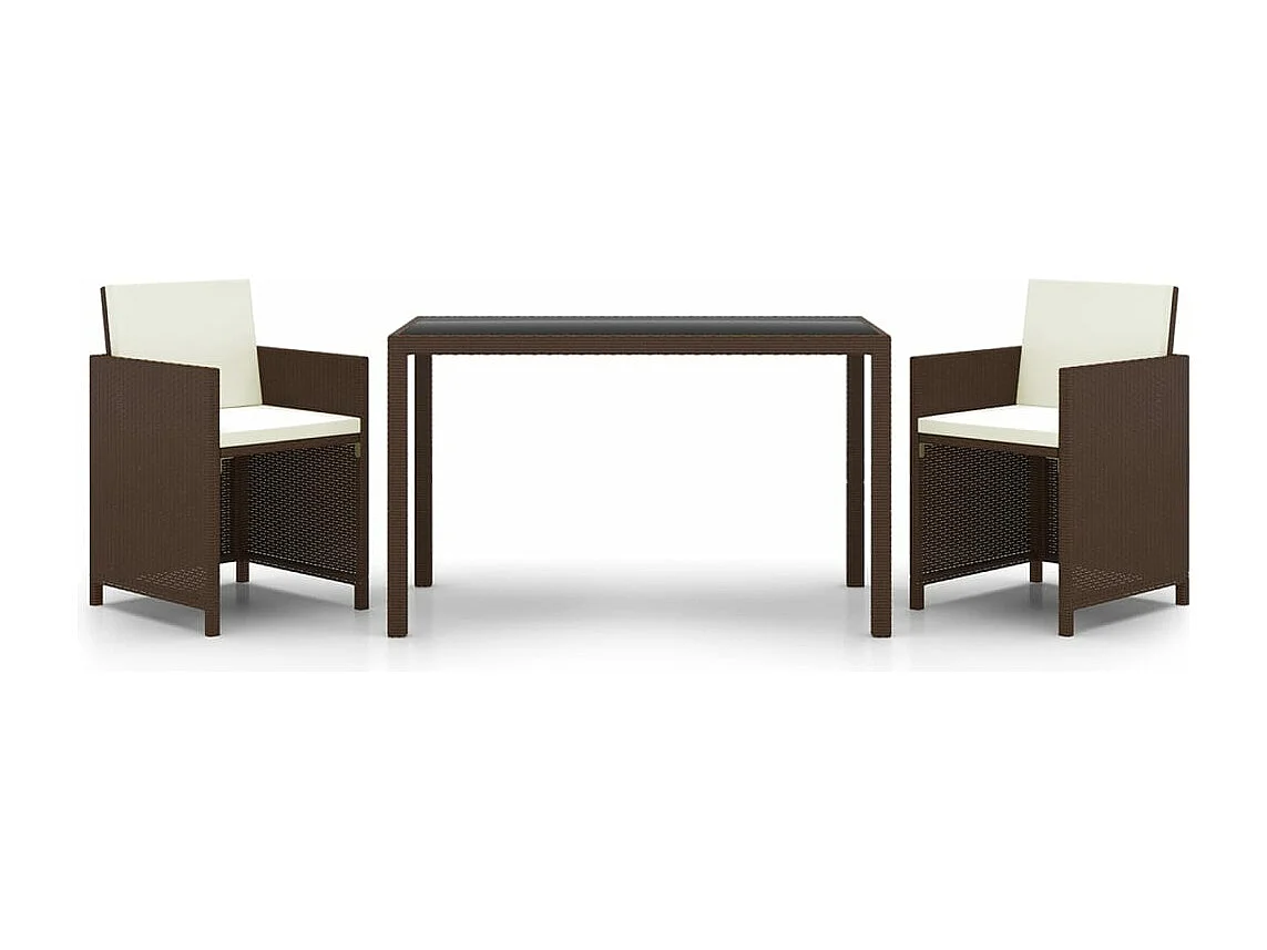 Meubles à dîner de jardin et coussins 3 pièces Poly rotin Marron