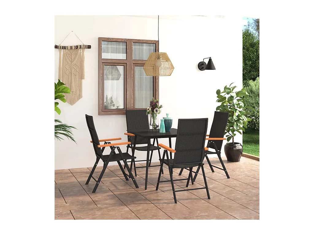 Ensemble de salle à manger de jardin 5 pièces Noir et marron