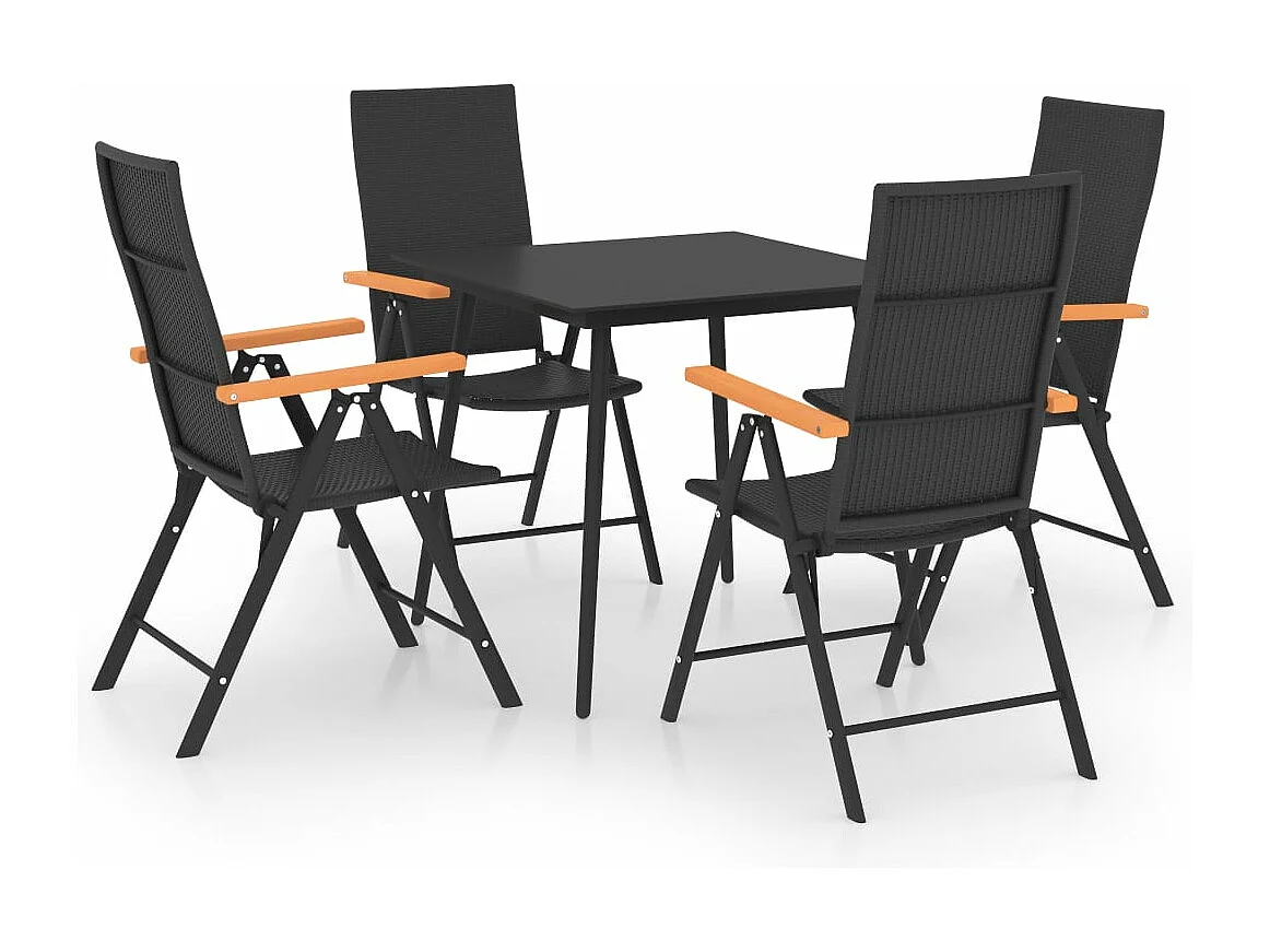 Juego de comedor para jardín 5 piezas negro y marrón