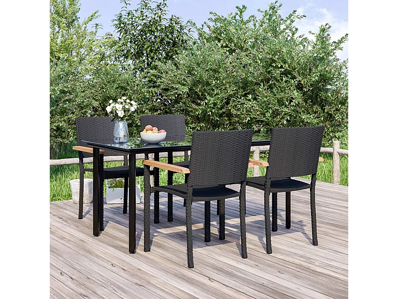 Mobilier à dîner de jardin 5 pièces Noir Résine tressée
