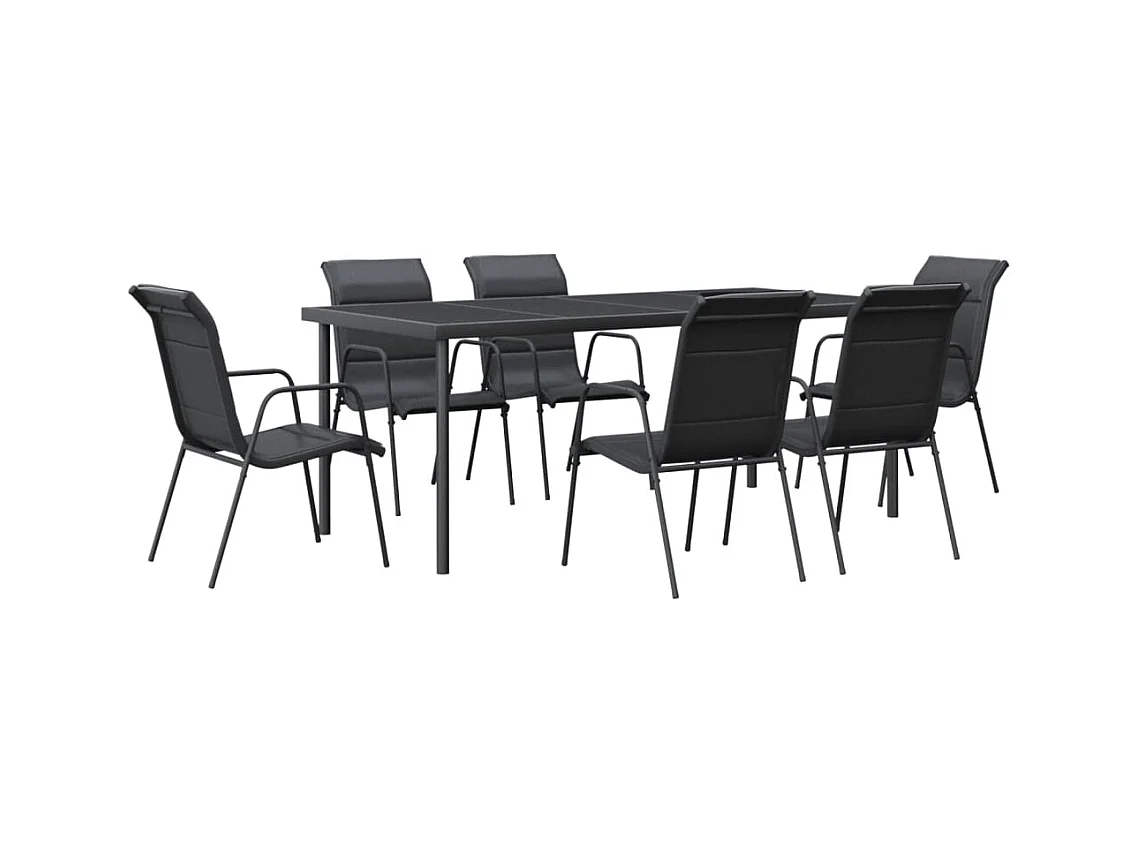 Ensemble à manger de jardin 7 pièces noir textilène et acier