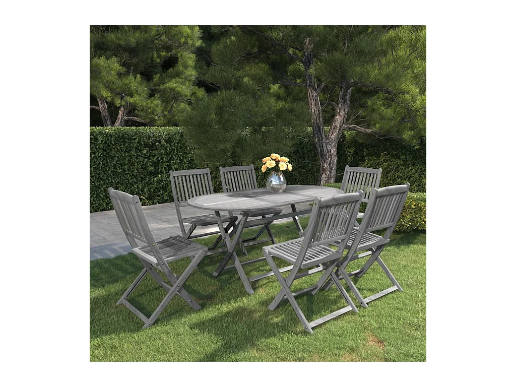 Mobilier à dîner de jardin 7 pièces Bois d'acacia massif Gris
