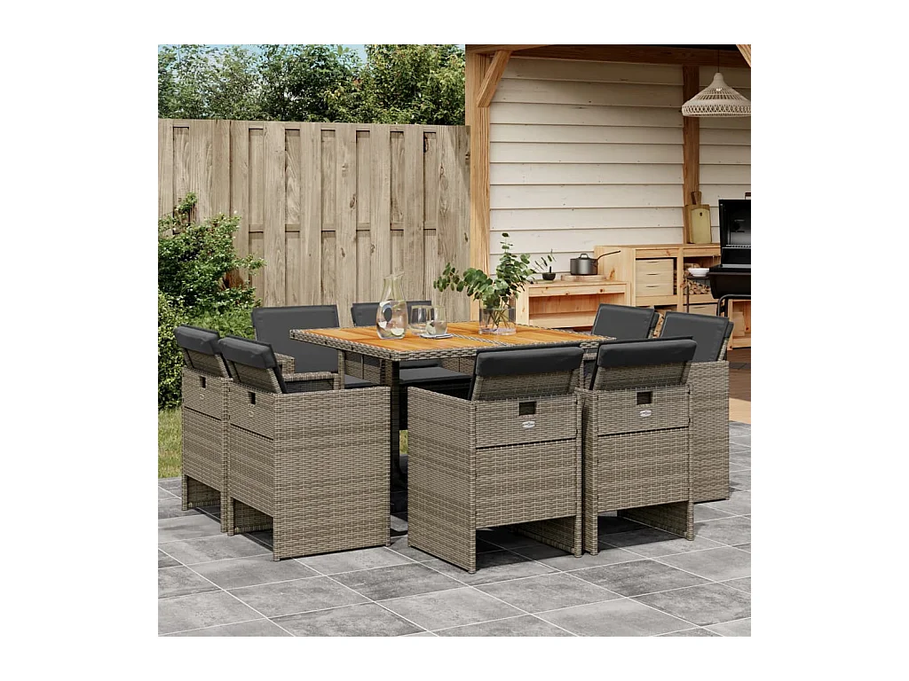 9-delige Tuinset met kussens poly rattan grijs