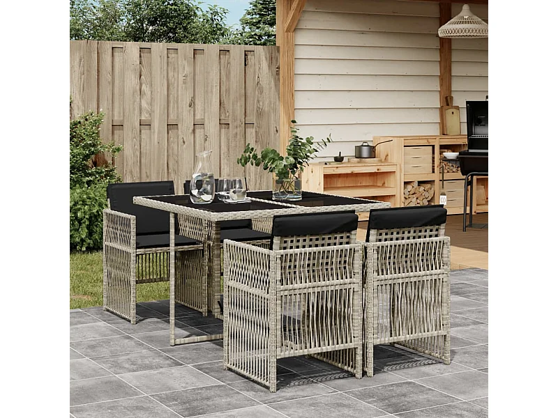 Ensemble à manger de jardin et coussins 5 pièces gris clair rotin