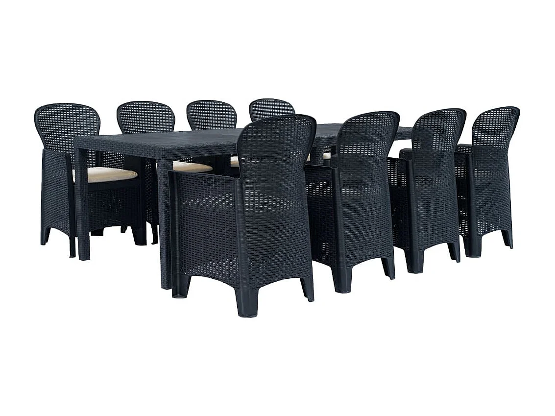 Ensemble à dîner 9 pièces Plastique Anthracite Aspect de rotin