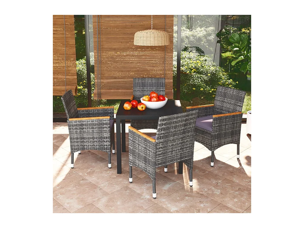 Mobilier à dîner de jardin et coussins 5 pièces Résine tressée Gris