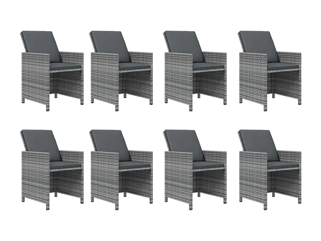 Ensemble à dîner de jardin coussins 9 pièces Résine tressée Gris