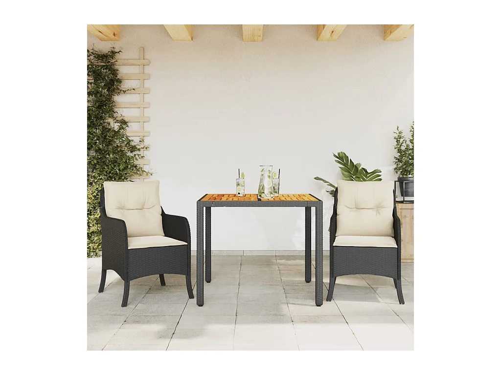 Ensemble à manger de jardin avec coussins 3 pièces Noir