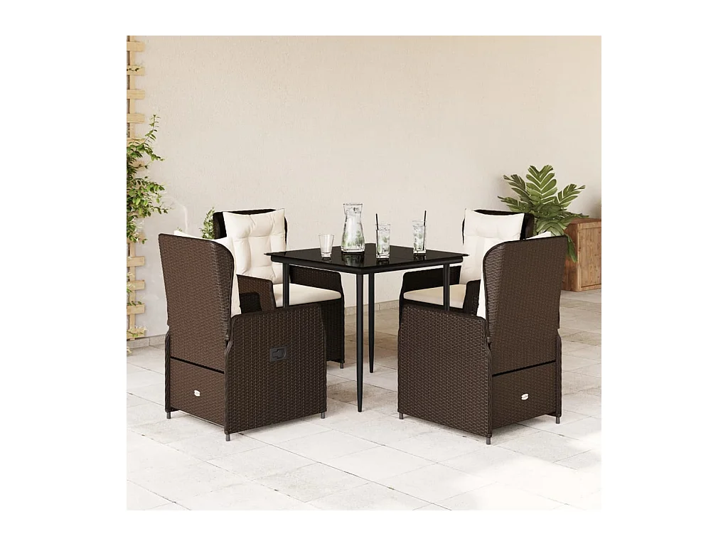 Set comedor de jardín 5 piezas y cojines ratán sintético marrón