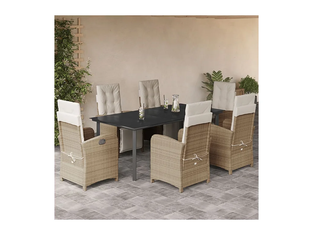 7-delige Tuinset met kussens poly rattan beige
