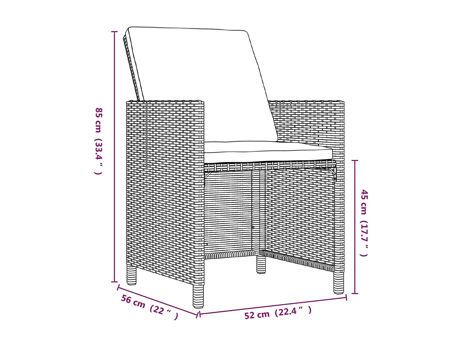 Set de comedor jardín 21 piezas con cojines ratán sintético negro